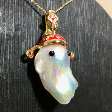 Baroque Ghost, Christmas Necklace, Gift for Her Him, Natural Freshwater White Peal Baroque Luxurious Gloss, Drama Opera Ghost Hat Pendant