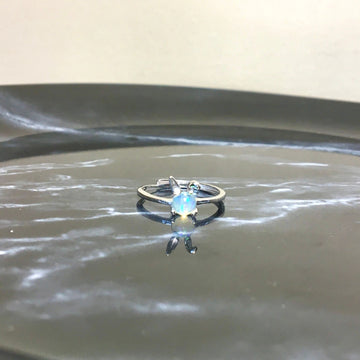 Delicate Opal Bunny Ring, Pink Tourmaline Sterling Silver Band Rings,for her,Cute Rabbit Pet Jewelry,Valentine's Day Ring,Rabbit Rings