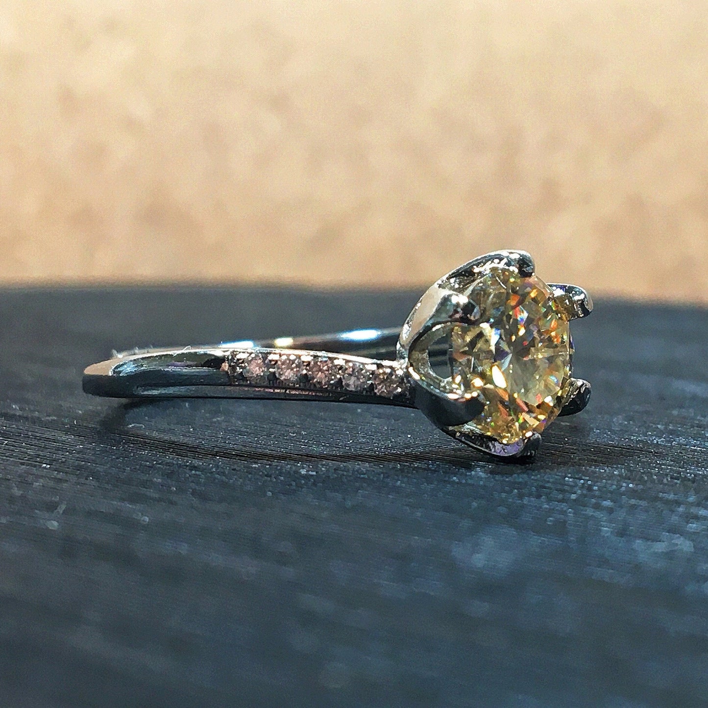 Champagne Yellow Moissanite Ring, 1ct Moissanite Ring, Anniversary Ring, Valentine Gift for Her, Flower Simple Ring Sterling Silver