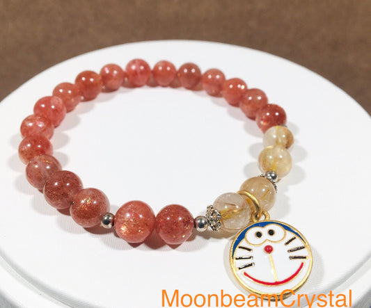 Natural Orange Golden Sunstone &Golden Rutilated Quartz Bracelet Original Designed Bracelet Reiki High-Quality Crystal Bracelet Gift for Her