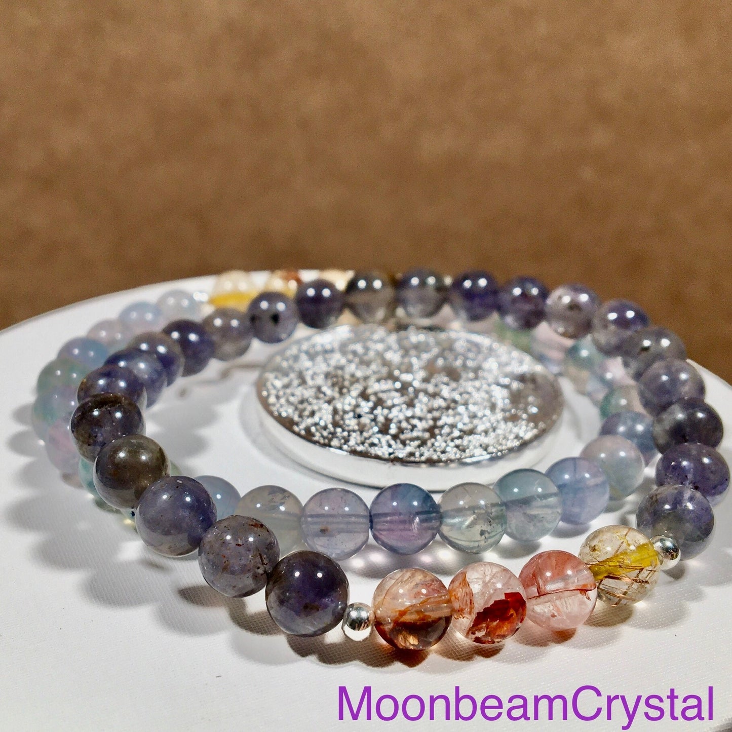 Purple Blue Cordierite Bracelet, Unicorn Fluorite Bracelet Set, Reiki, Lucky, 21st wedding anniversary stone, Unique Gift for Her, Girls