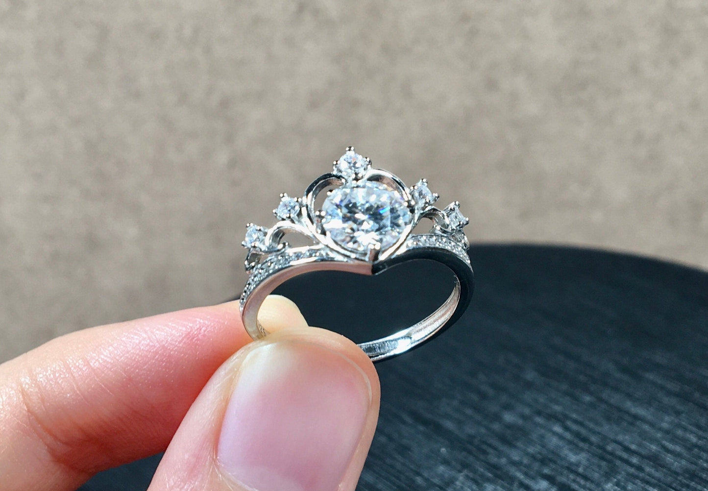 Moissanite Halo 1.0 ct Engagement Ring White Moissanite Ring 1ct 925 Silver Ring Princess Crown Ring, Gift for women, her, Girl friend