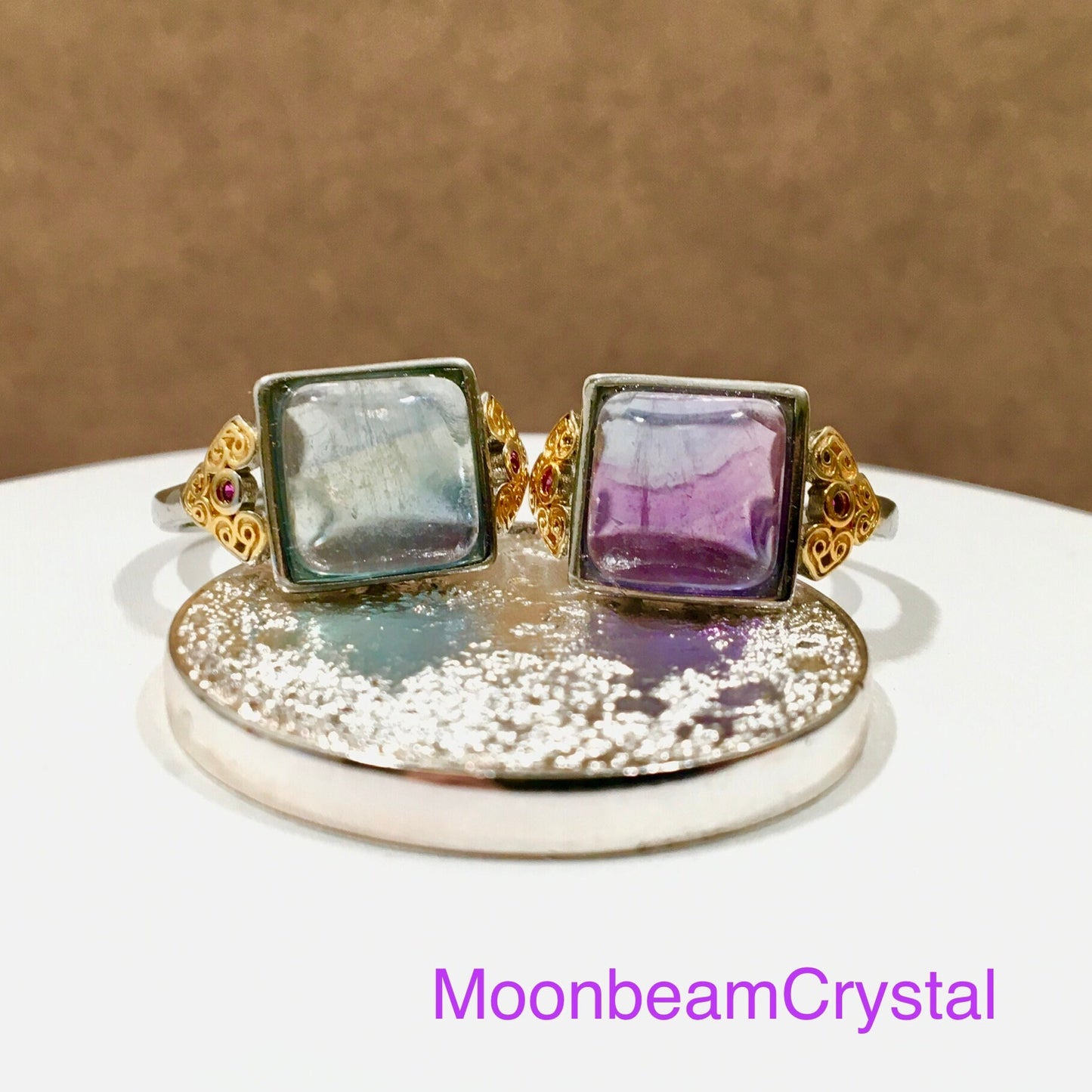 Rainbow Blue Green, Unicorn Purple Blue, Fluorite Ring Fluorite Square Gemstone Ring Gift for Her Fashion Ring