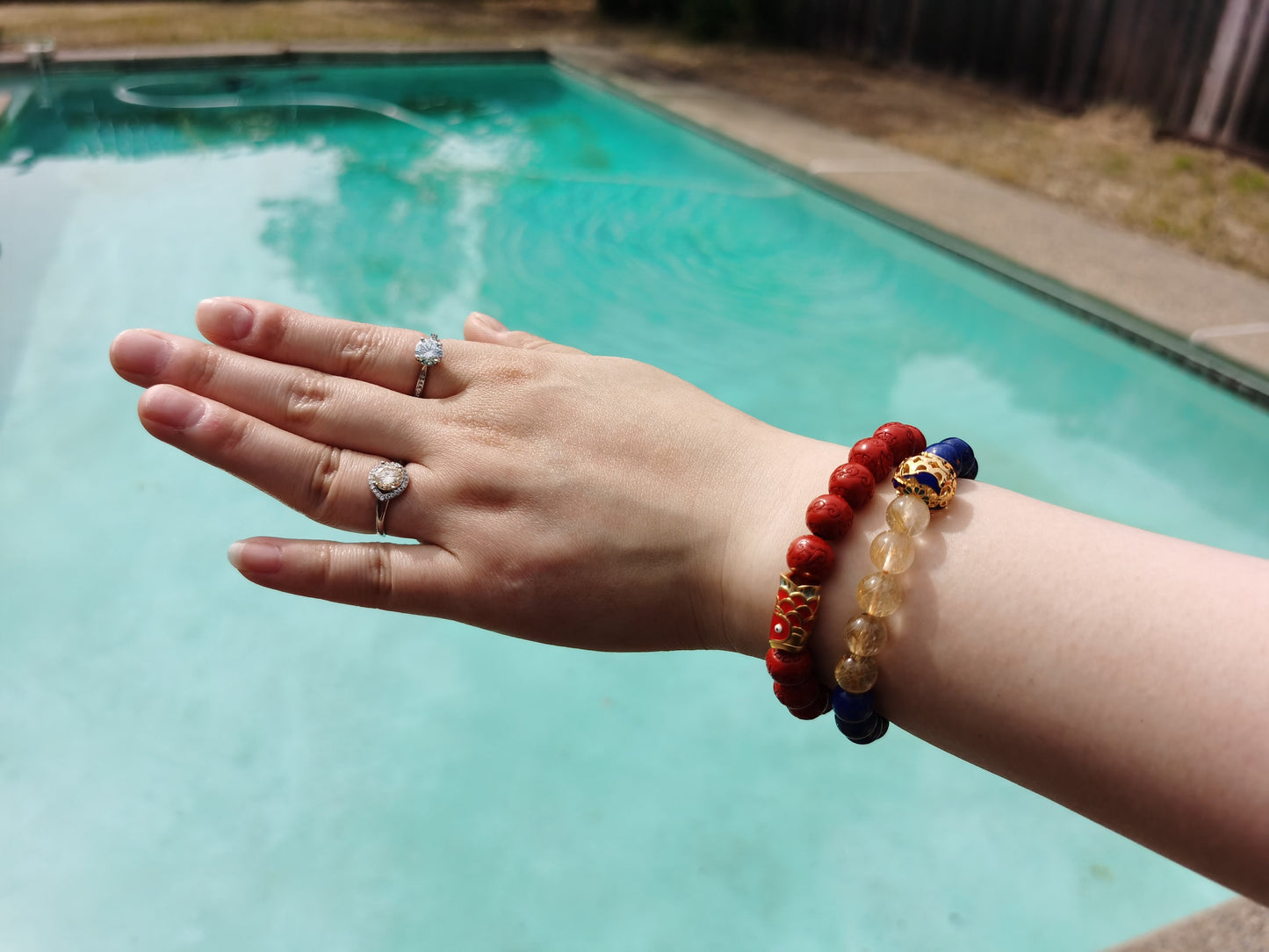 Blue Lapis Lazuli Lazurit/ Golden Rutilated Quartz Crystal Bracelet, Gift for Her, Birthday Gift, Healing Crystals, Enamel, Valentine's Day