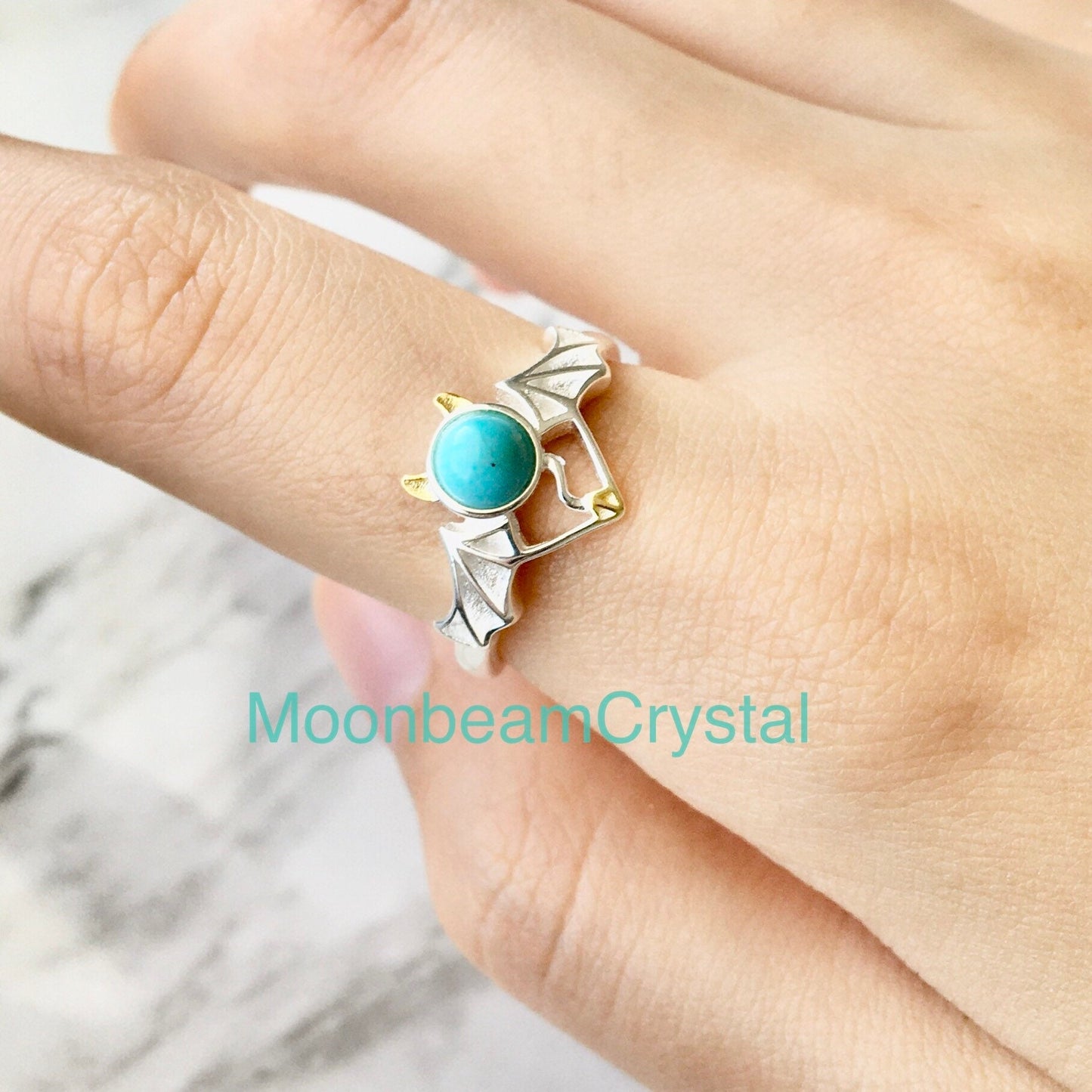 Turquoise Evil Ring, Little Evil & Angel, Calaite Kallaite Ring, Couple Rings, Halloween Gift for Her,Sterling Silver Ring Gold,Cute Cartoon