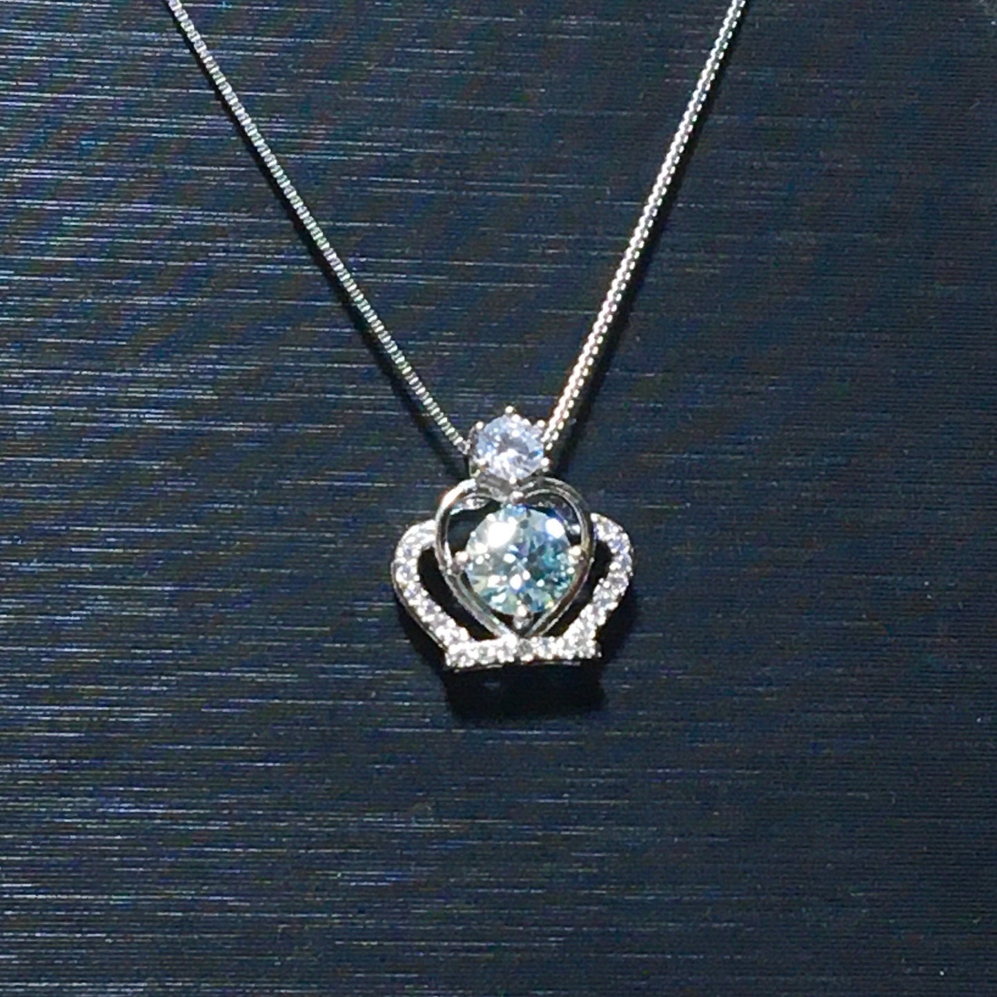 Light Blue Moissanite Necklace,Aquamarine Blue,1ct Moissanite,Princess Crown Pendant,Solitaire Anniversary Necklace, Gift for Her,