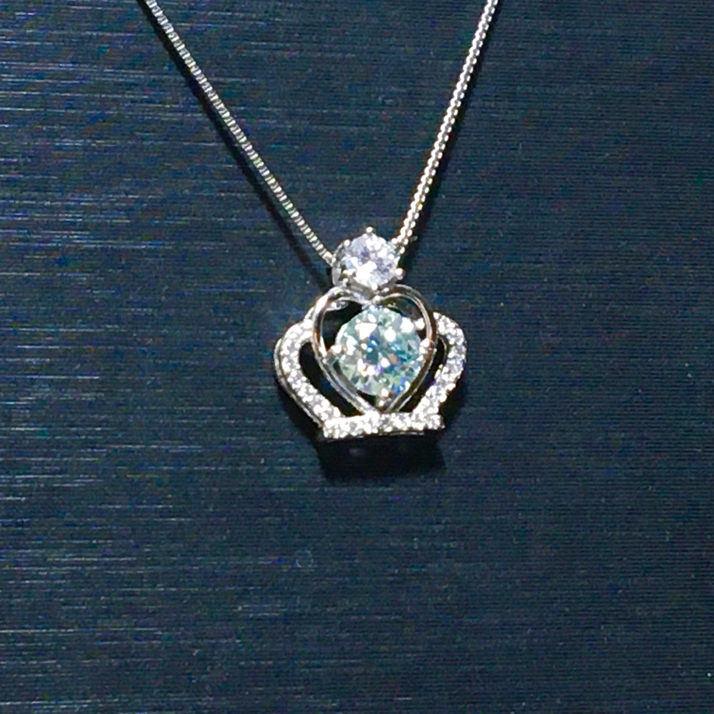 Light Blue Moissanite Necklace,Aquamarine Blue,1ct Moissanite,Princess Crown Pendant,Solitaire Anniversary Necklace, Gift for Her,