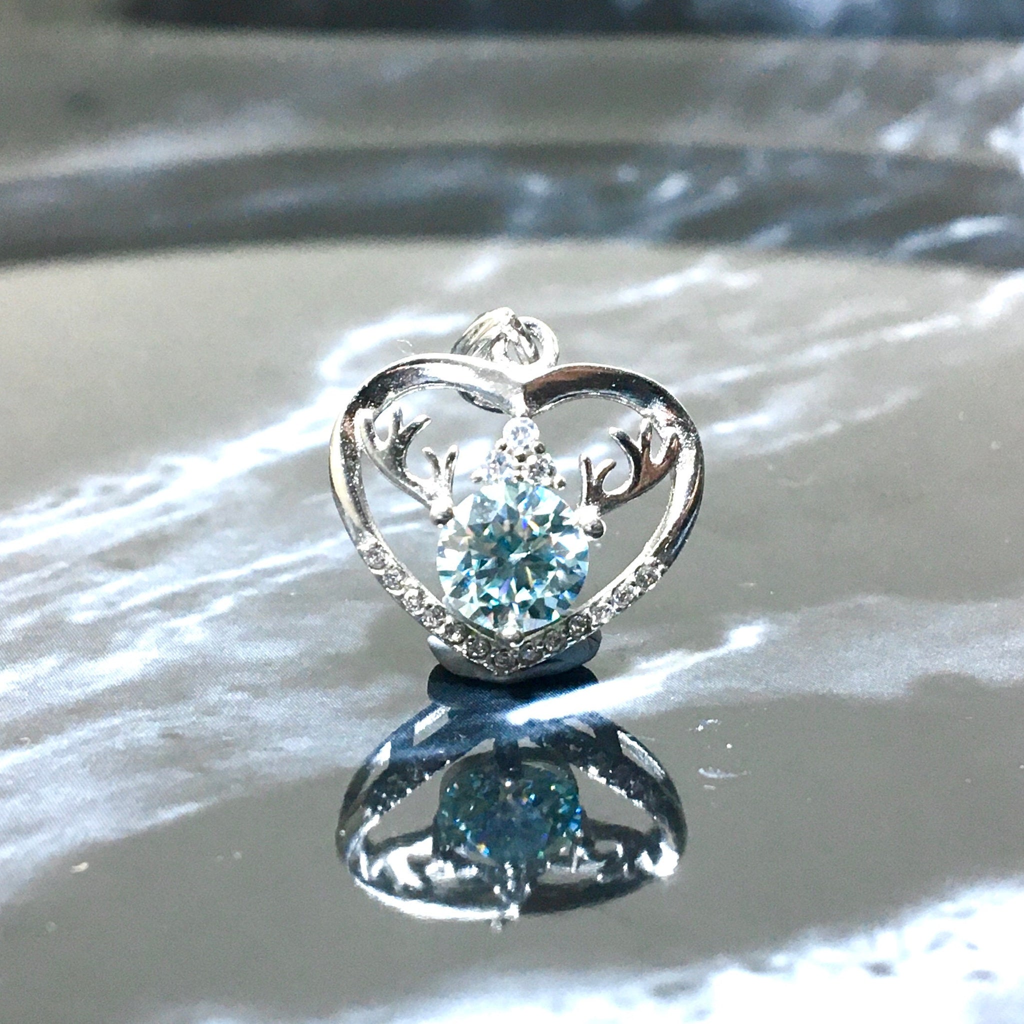 Light Blue Moissanite Necklace,Reindeer Aquamarine, Reindeer Pendant, Anniversary Necklace,Gift for Her,Reindeer Gift,Christmas Necklace