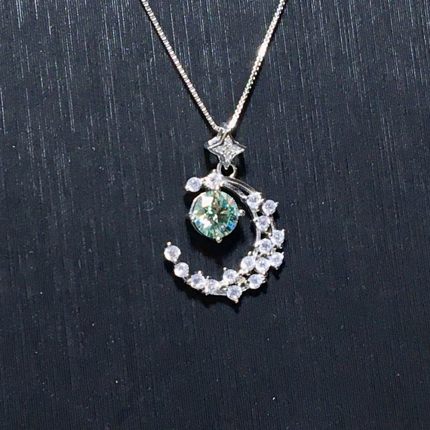 Paraiba Blue Moissanite Necklace, Moon Galaxy Star Aquamarine 1ct Moissanite,Jewelry Pendant,Anniversary Gifts,Gifts for Her,Valentines gift