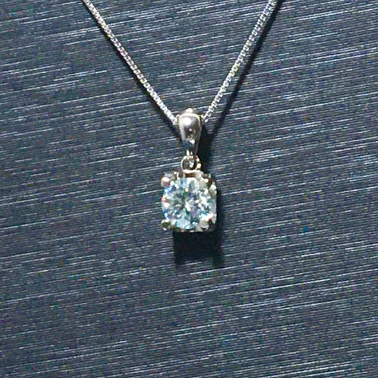 Light Blue Moissanite Necklace,Simple Cube Aquamarine,Green Moissanite,Solitaire Anniversary Necklace,for Her,Minimalist,Valentine Gift