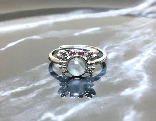 Cute Crab Gray Moonstone Ring,Natural Crystal Gemstone Rings,Lovely Gift for Her,White Gold Plated Rings,Birthday Gift,Graduation Ring Gift