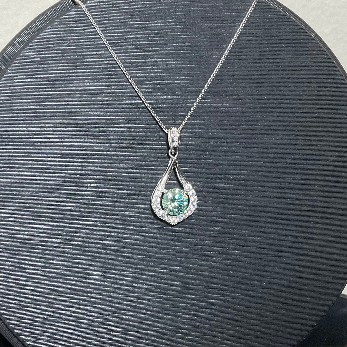 Blue Green Moissanite Necklace,Pear Aquamarine,1ct Moissanite Water-Drop Pendant,Solitaire Anniversary Necklace,Birthday Gift for Her,