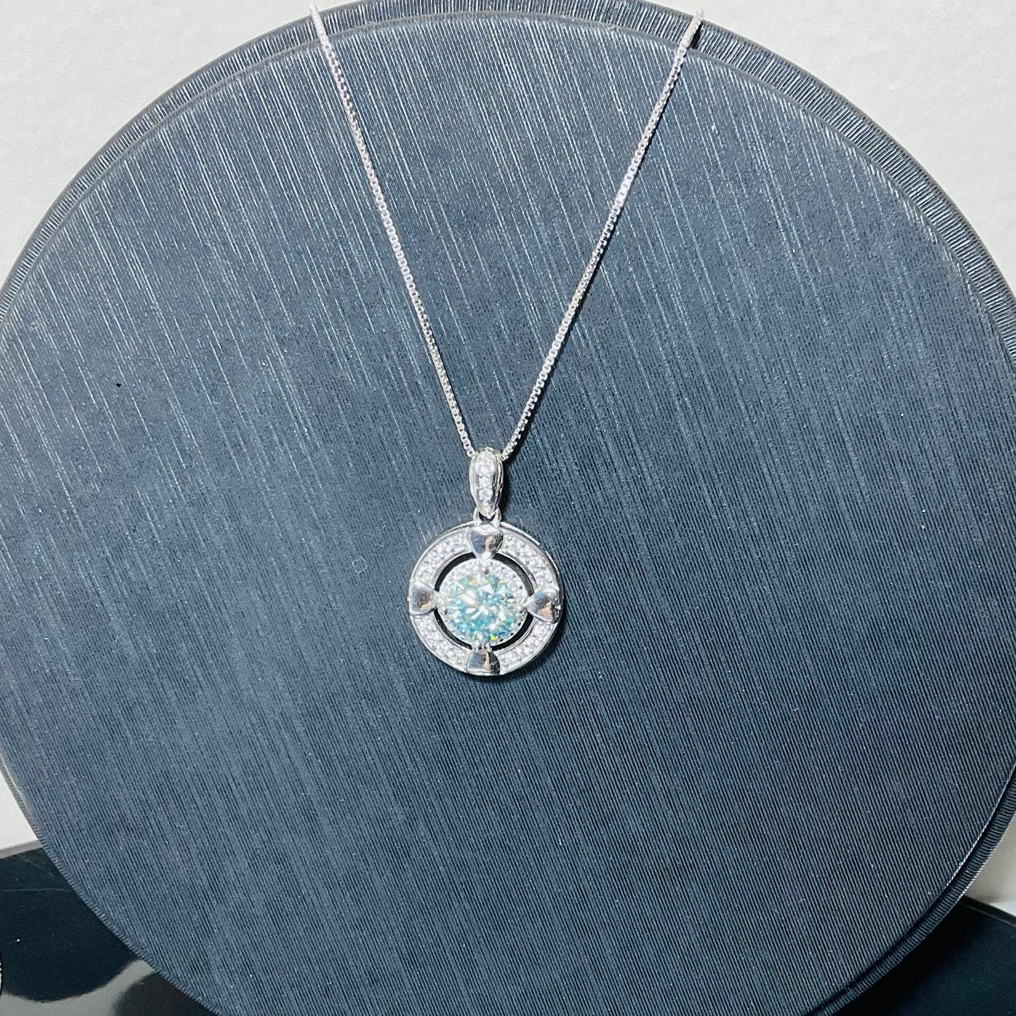 Paraiba Blue Moissanite Necklace Silver Pendent Love Direction Anniversary Gift for Her Birthday Valentines Engagement Gifts