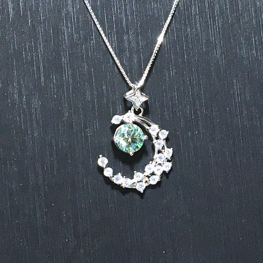 Paraiba Blue Moissanite Necklace, Moon Galaxy Star Aquamarine 1ct Moissanite,Jewelry Pendant,Anniversary Gifts,Gifts for Her,Valentines gift