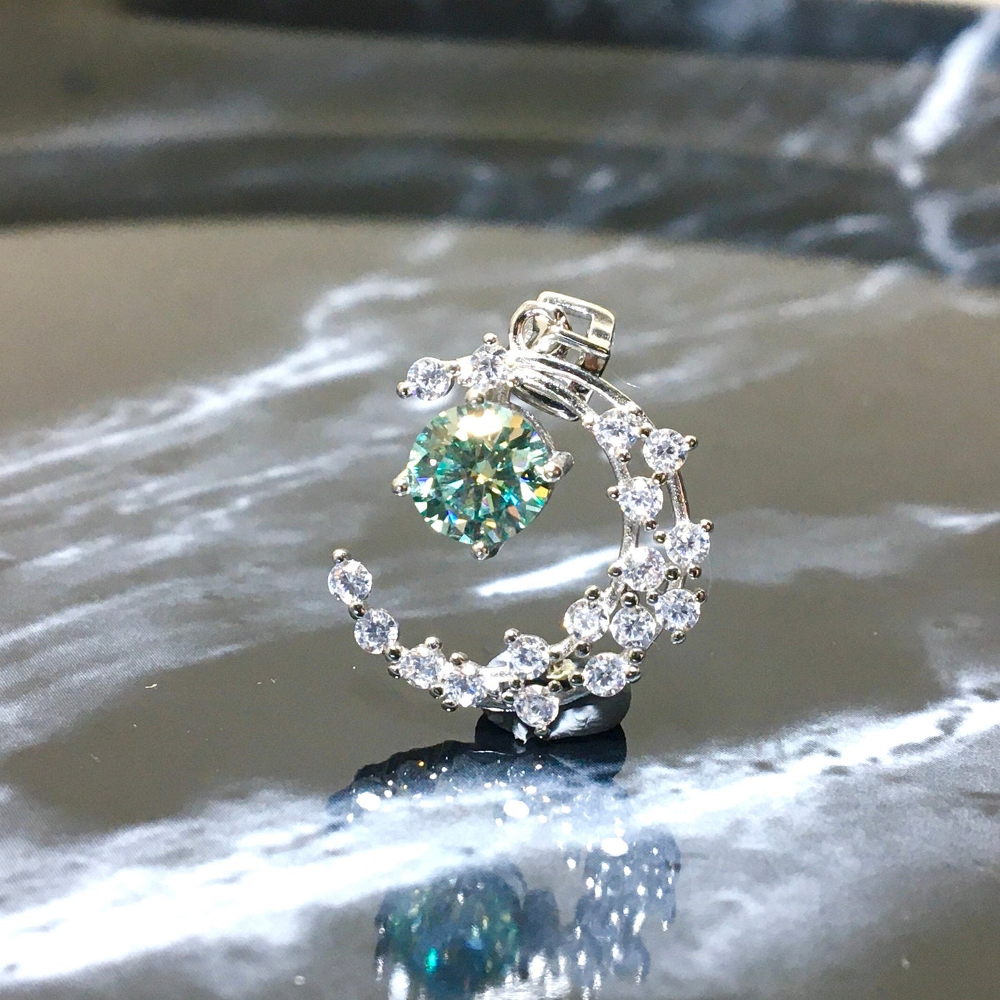 Paraiba Blue Moissanite Necklace, Moon Galaxy Star Aquamarine 1ct Moissanite,Jewelry Pendant,Anniversary Gifts,Gifts for Her,Valentines gift