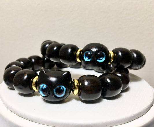 Ebony Black Wood Bracelet,Cat Bracelet,Cute Sandalwood Bracelet,Gift for Her him, Birthday Gift, cat Gift,Valentines gift,Graduation Gift