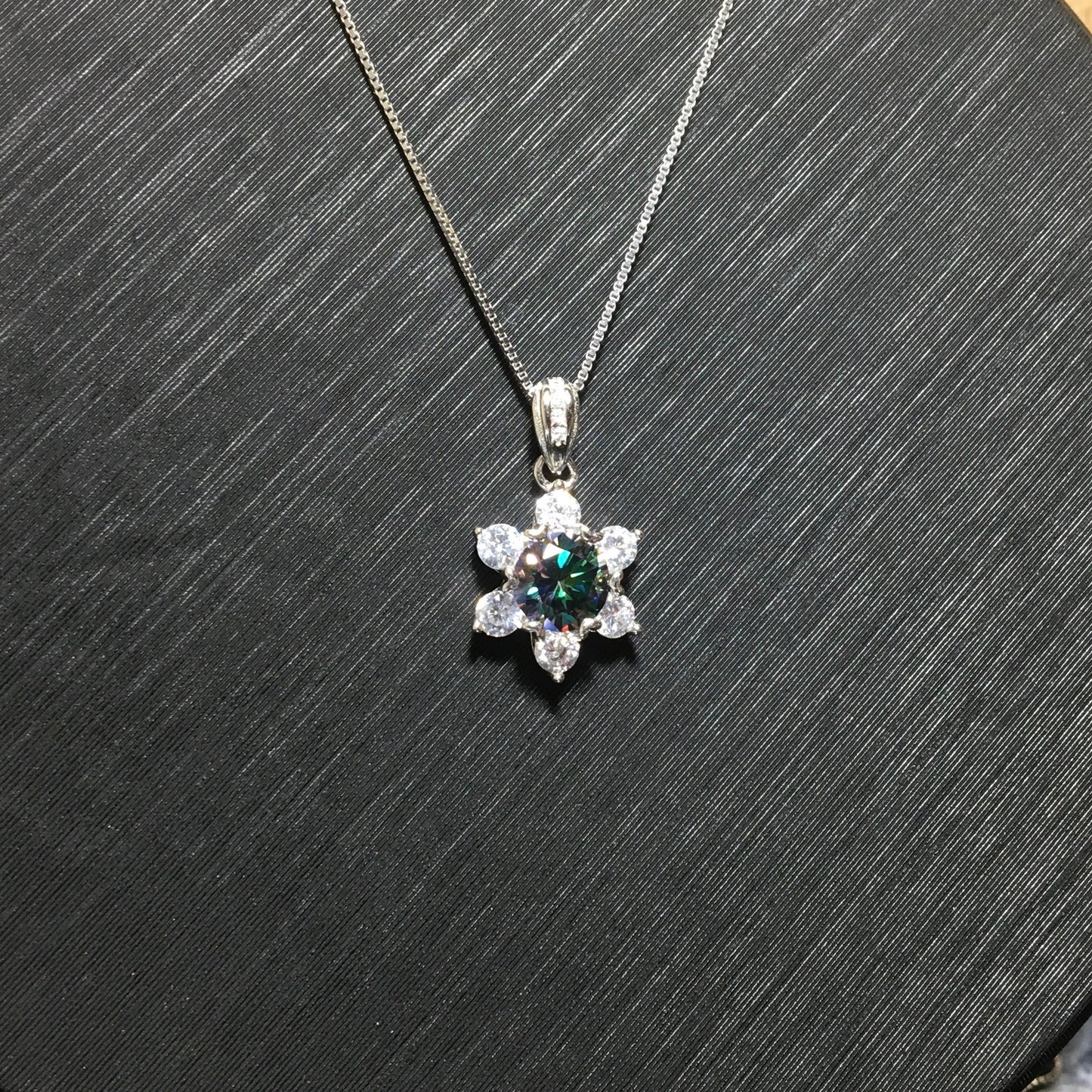 Rare Magic Dreamy Moissanite Necklace, Silver 1ct Moissanite Snowflake Flower Pendant,Solitaire Anniversary Necklace, Gift for Her,Valentine