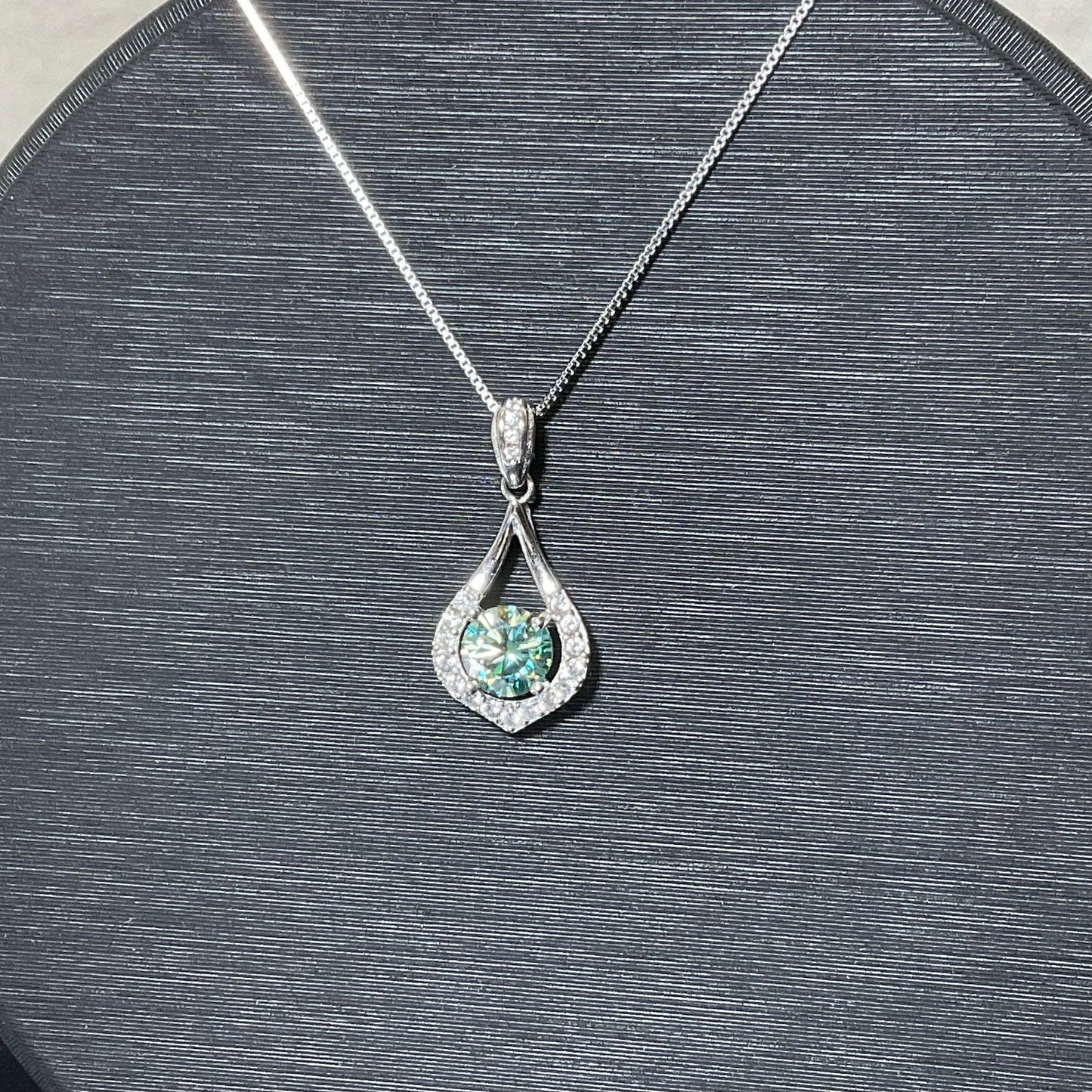 Blue Green Moissanite Necklace,Pear Aquamarine,1ct Moissanite Water-Drop Pendant,Solitaire Anniversary Necklace,Birthday Gift for Her,