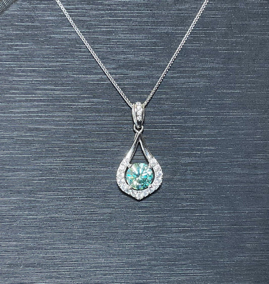 Blue Green Moissanite Necklace,Pear Aquamarine,1ct Moissanite Water-Drop Pendant,Solitaire Anniversary Necklace,Birthday Gift for Her,