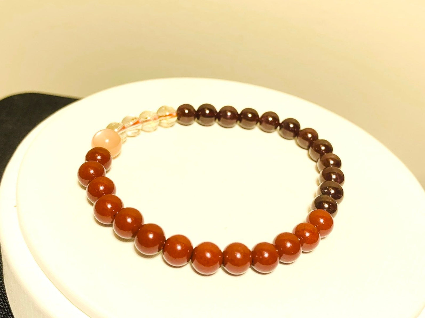 Red Purple Gold Cinnabar, Garnet, Orange Moonstone, Rutilated Quartz, Designed Bracelet, Reiki Lucky Protection stone, Unique Gifts for Her