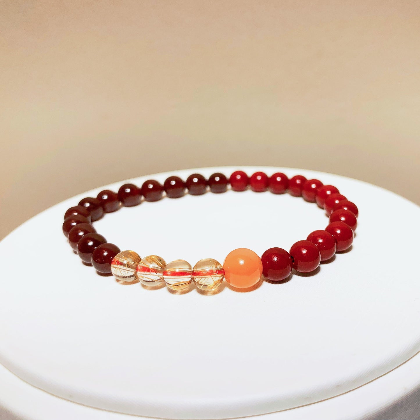 Red Purple Gold Cinnabar, Garnet, Orange Moonstone, Rutilated Quartz, Designed Bracelet, Reiki Lucky Protection stone, Unique Gifts for Her