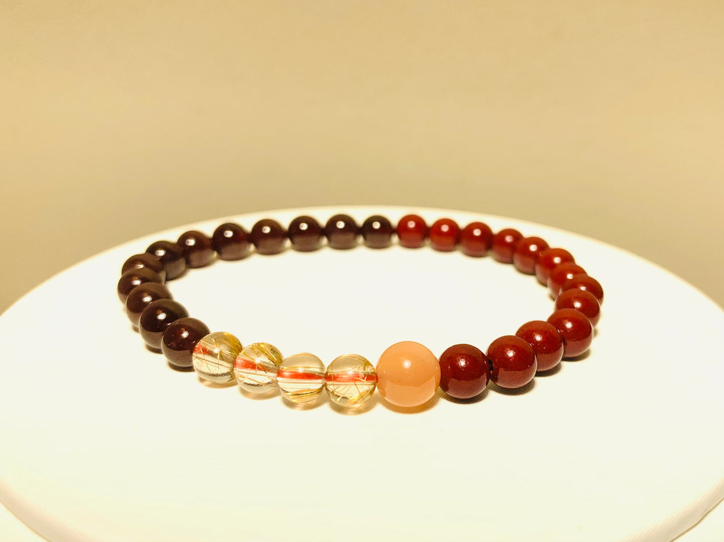 Red Purple Gold Cinnabar, Garnet, Orange Moonstone, Rutilated Quartz, Designed Bracelet, Reiki Lucky Protection stone, Unique Gifts for Her