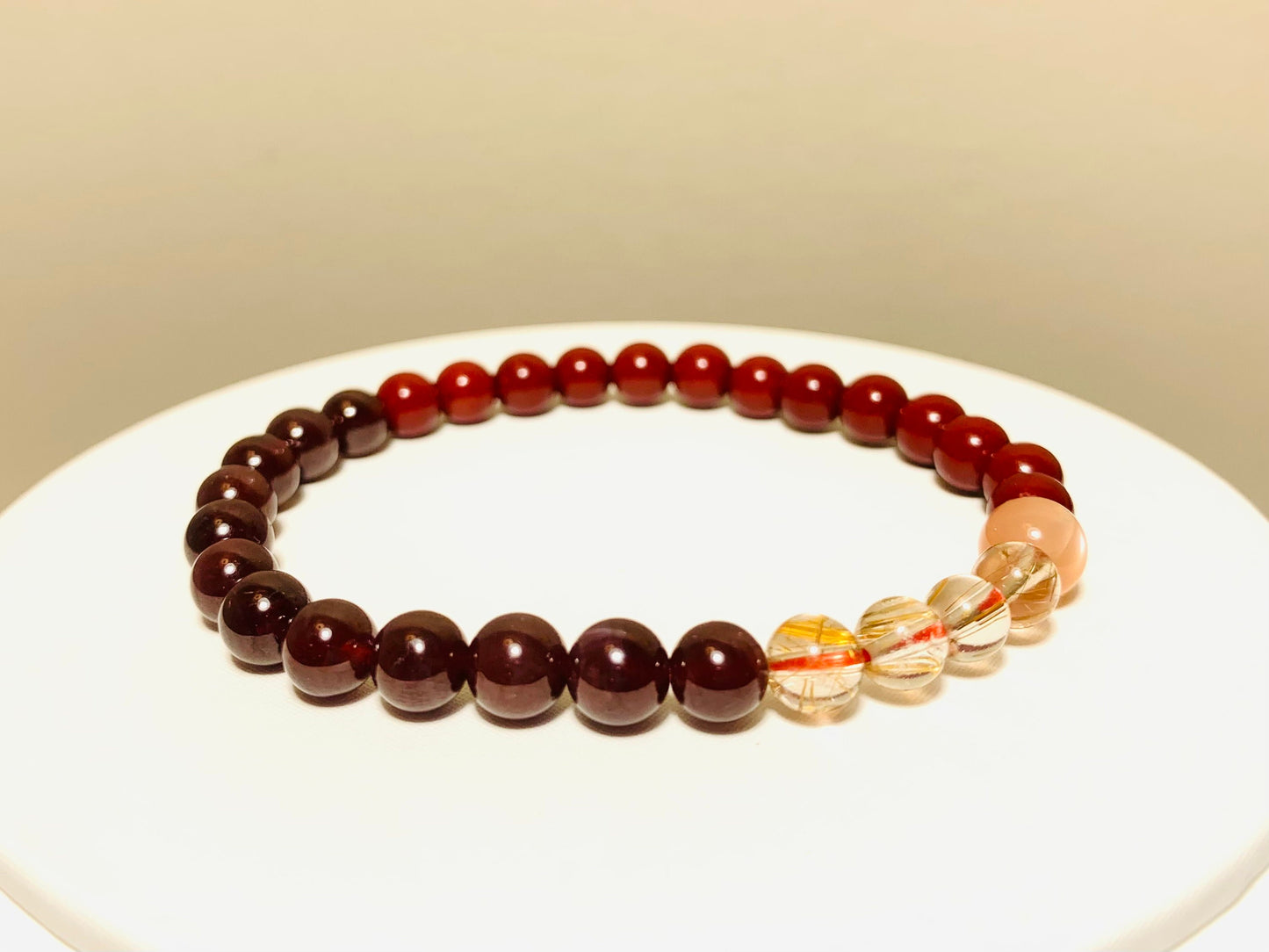 Red Purple Gold Cinnabar, Garnet, Orange Moonstone, Rutilated Quartz, Designed Bracelet, Reiki Lucky Protection stone, Unique Gifts for Her