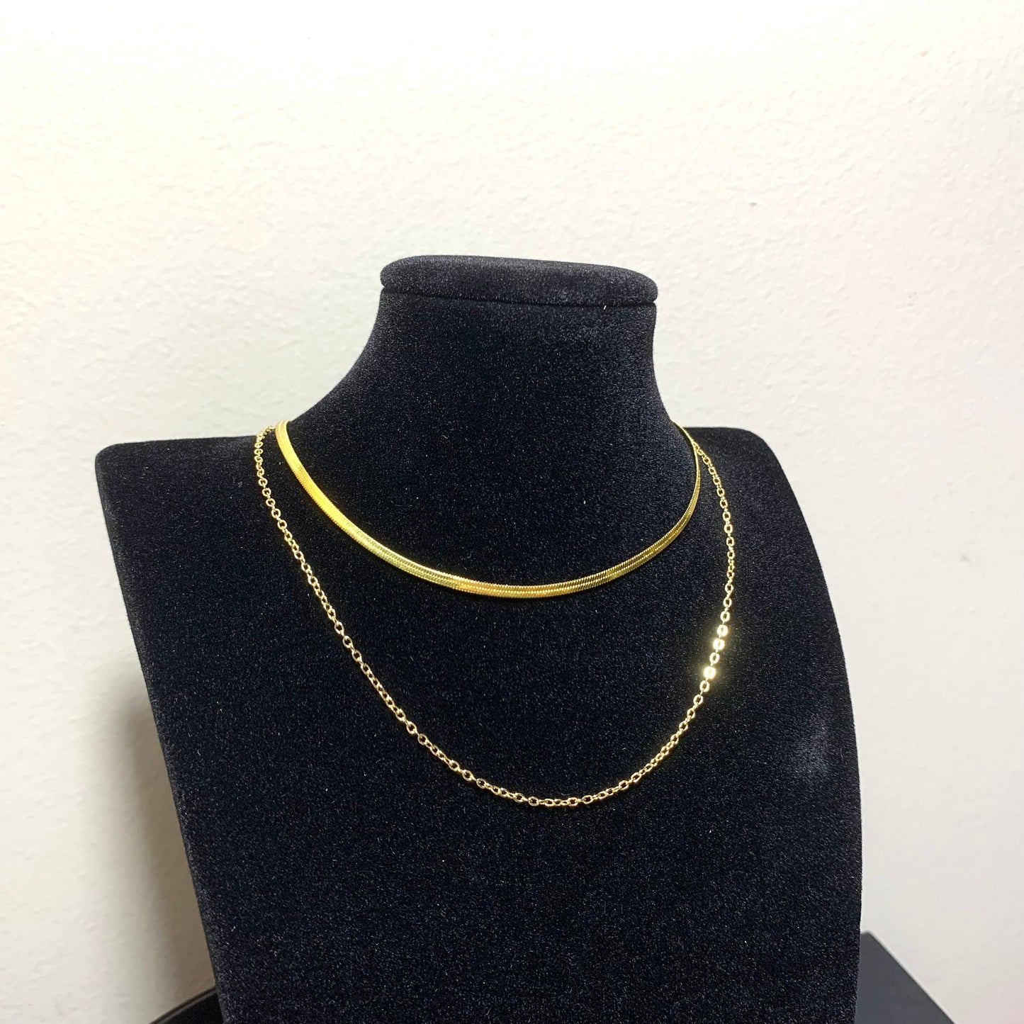 Layer Necklace Set, Flat Snake Necklace, Gold plated Stainless Steel Necklace, Herringbone Choker Chain Necklace, Cool Fashion Gifts for Her