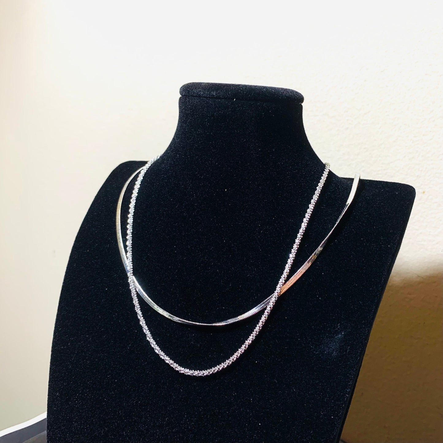 Flat Snake Layer Necklace Set, White Gold plated Stainless Steel Necklace, Herringbone Choker Chain Necklace, Cool Fashion Gifts for Her