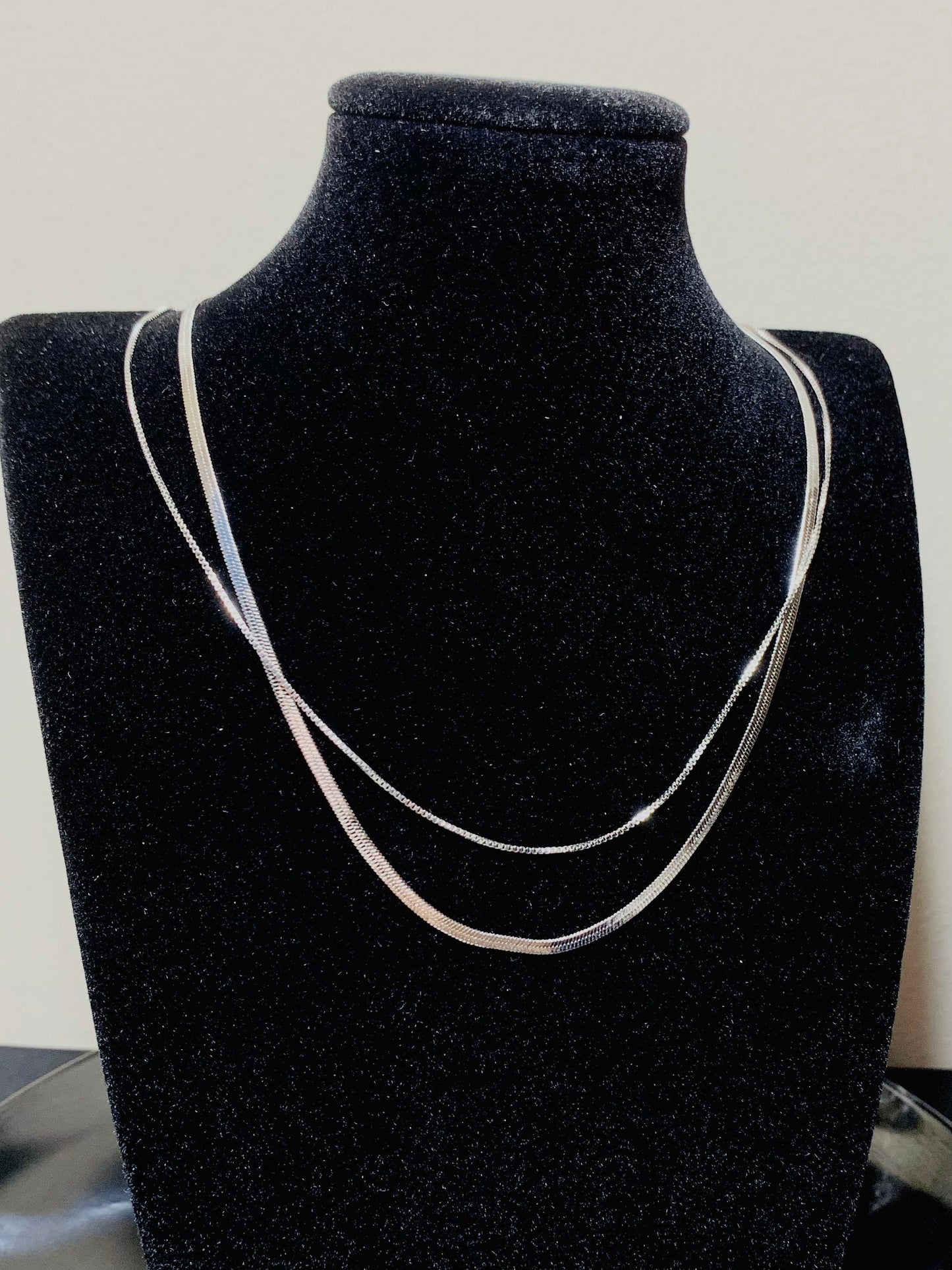 Flat Snake Layer Necklace Set, White Gold plated Stainless Steel Necklace, Herringbone Choker Chain Necklace, Cool Fashion Gifts for Her