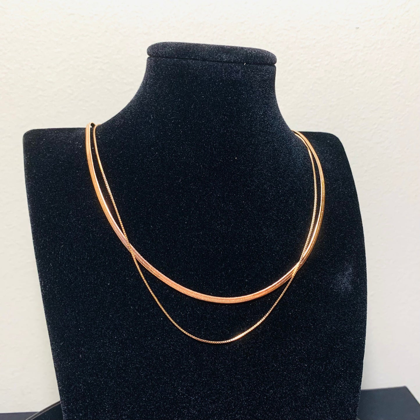 Flat Snake Layer Necklace Set, Rose Gold plated Stainless Steel Necklace, Herringbone Choker Chain Necklace, Cool Fashion Gifts for Her