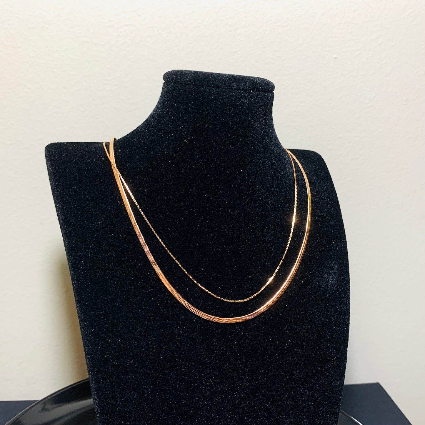 Flat Snake Layer Necklace Set, Rose Gold plated Stainless Steel Necklace, Herringbone Choker Chain Necklace, Cool Fashion Gifts for Her