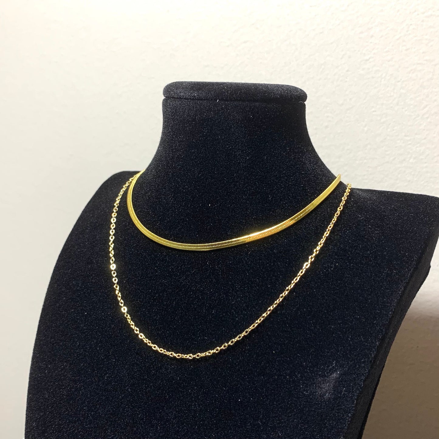 Layer Necklace Set, Flat Snake Necklace, Gold plated Stainless Steel Necklace, Herringbone Choker Chain Necklace, Cool Fashion Gifts for Her