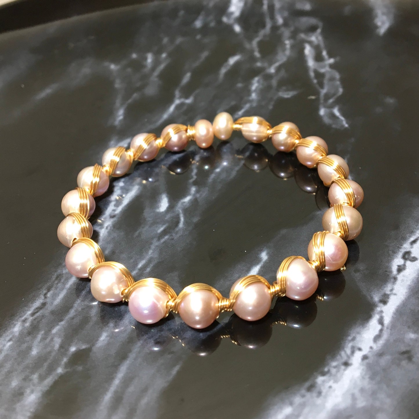 Pink Purple champagne Pearl, Sterling Copper Bracelet Bangle, Freshwater Natural Pearl Bracelet, Unique Anniversary Bracelet, Gifts for Her