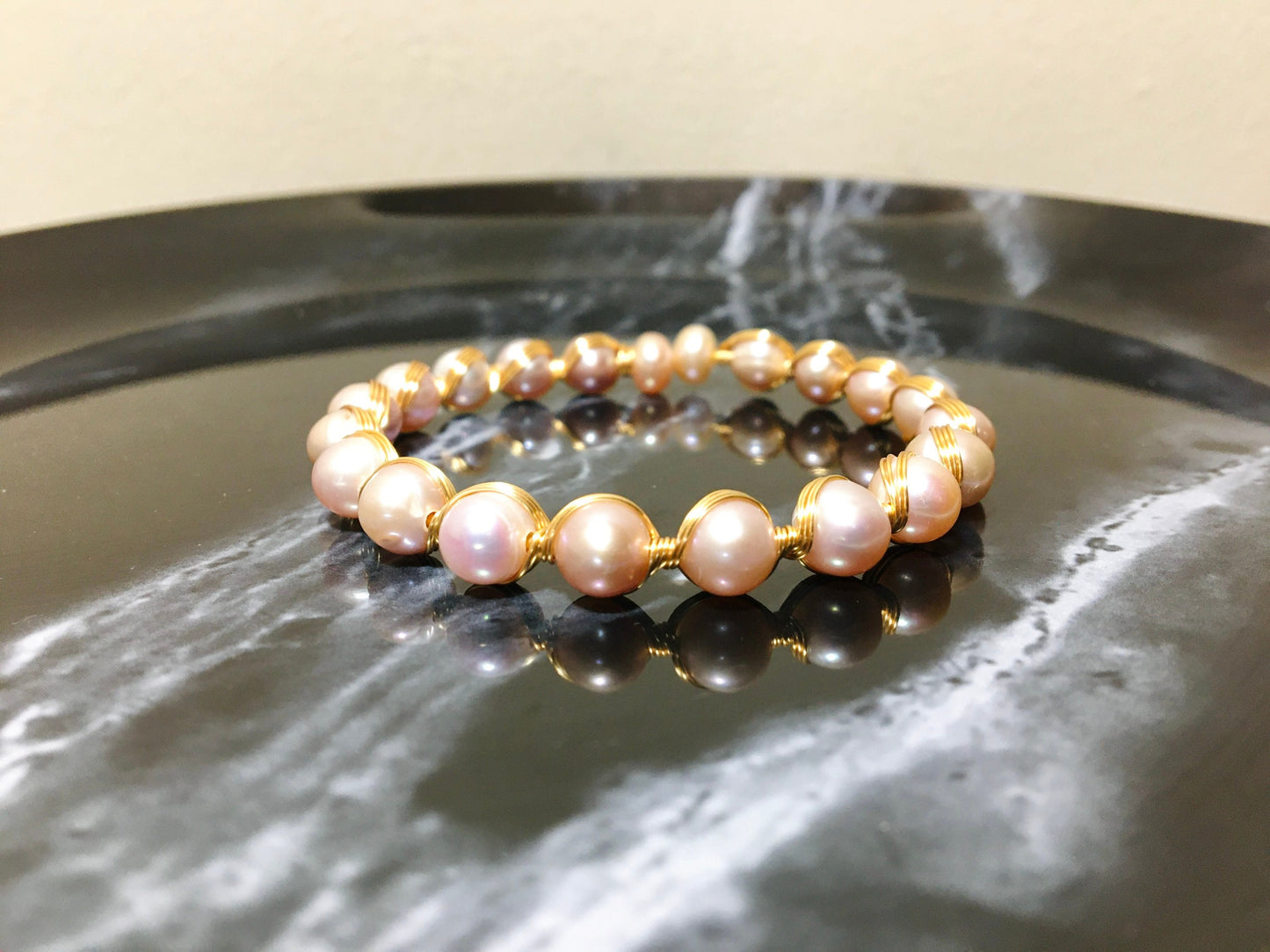 Pink Purple champagne Pearl, Sterling Copper Bracelet Bangle, Freshwater Natural Pearl Bracelet, Unique Anniversary Bracelet, Gifts for Her