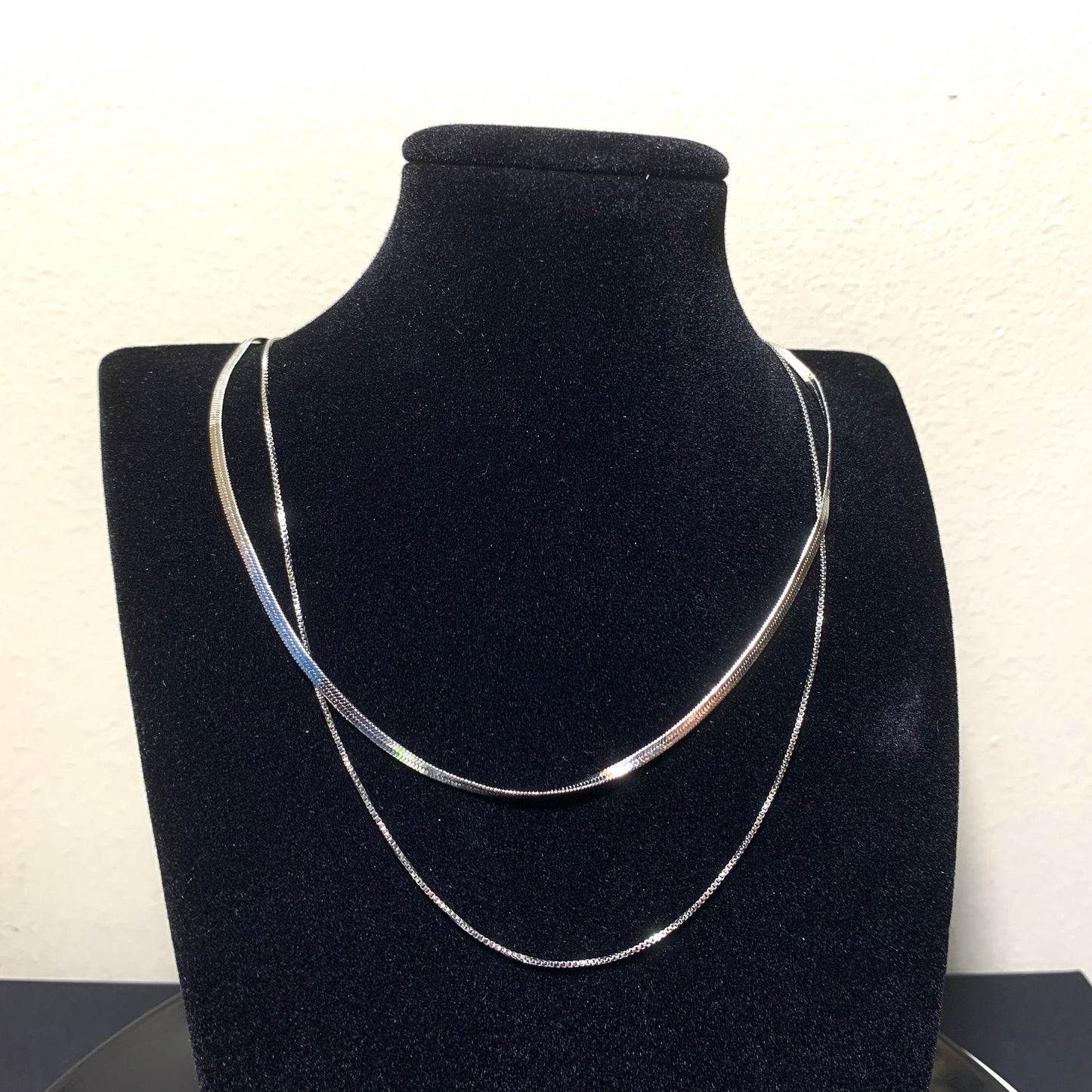 Flat Snake Layer Necklace Set, White Gold plated Stainless Steel Necklace, Herringbone Choker Chain Necklace, Cool Fashion Gifts for Her