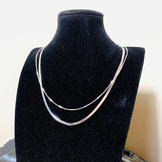 Flat Snake Layer Necklace Set, White Gold plated Stainless Steel Necklace, Herringbone Choker Chain Necklace, Cool Fashion Gifts for Her