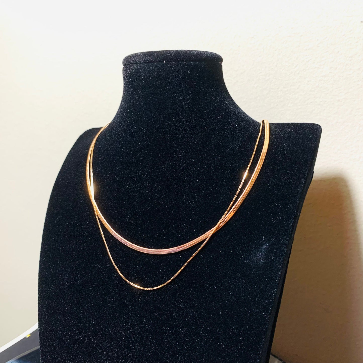 Flat Snake Layer Necklace Set, Rose Gold plated Stainless Steel Necklace, Herringbone Choker Chain Necklace, Cool Fashion Gifts for Her