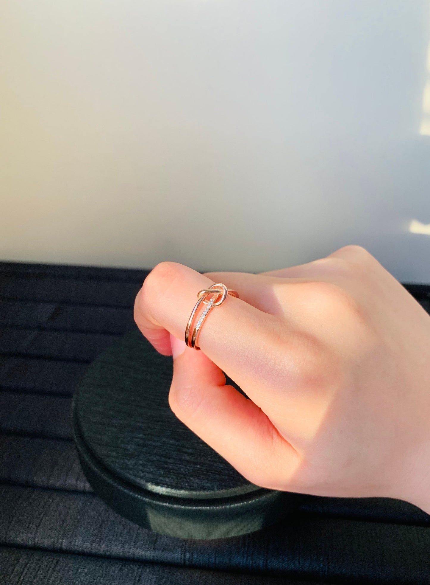 Knot Love Heart Rose Gold Plated Sterling Silver Moissanite Ring, Engagement Anniversary Fashion Ring, Gift for Her, Valentine Birthday Gift