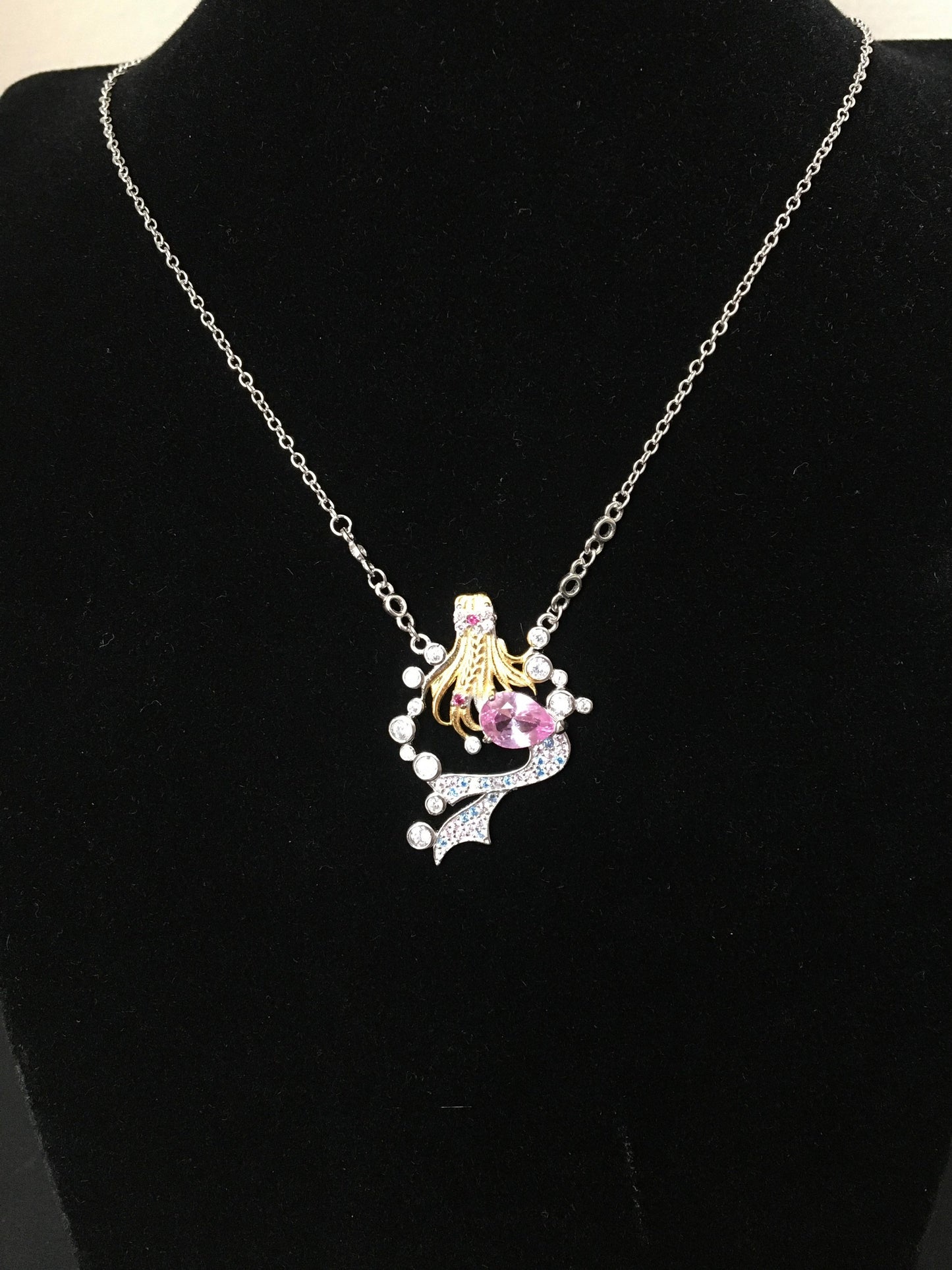 Pink Topaz Mermaid Princess Necklace, Anniversary Engagement Gift for her, Birthday Dream Gift Necklace,Silver Gemstone Unique Necklace Gift