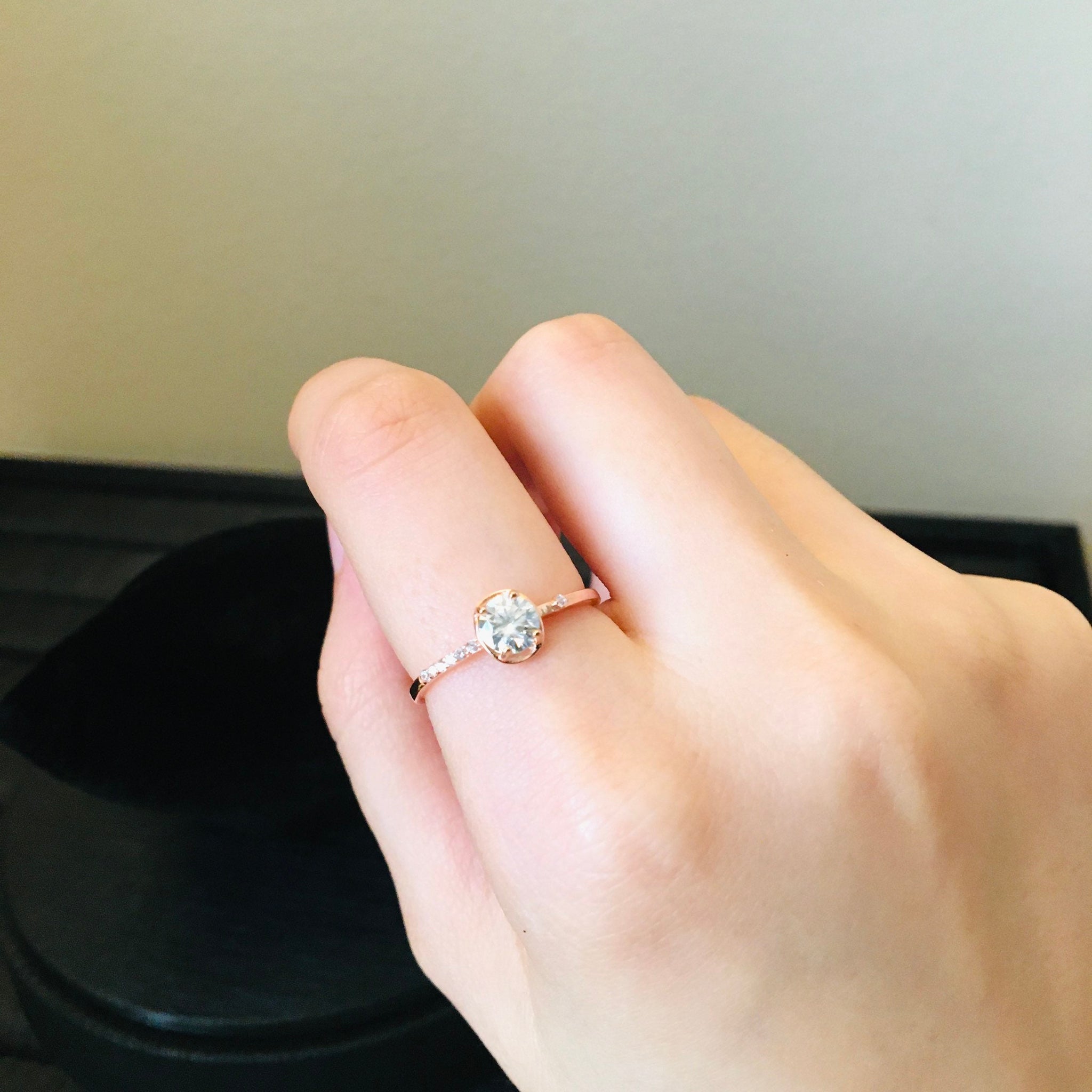 Beauty Art Asymmetrical 0.5ct Delicate Moissanite Ring, Rose Gold Silver Engagement Anniversary Ring, Gift for Her, Vintage, Birthday, Woman