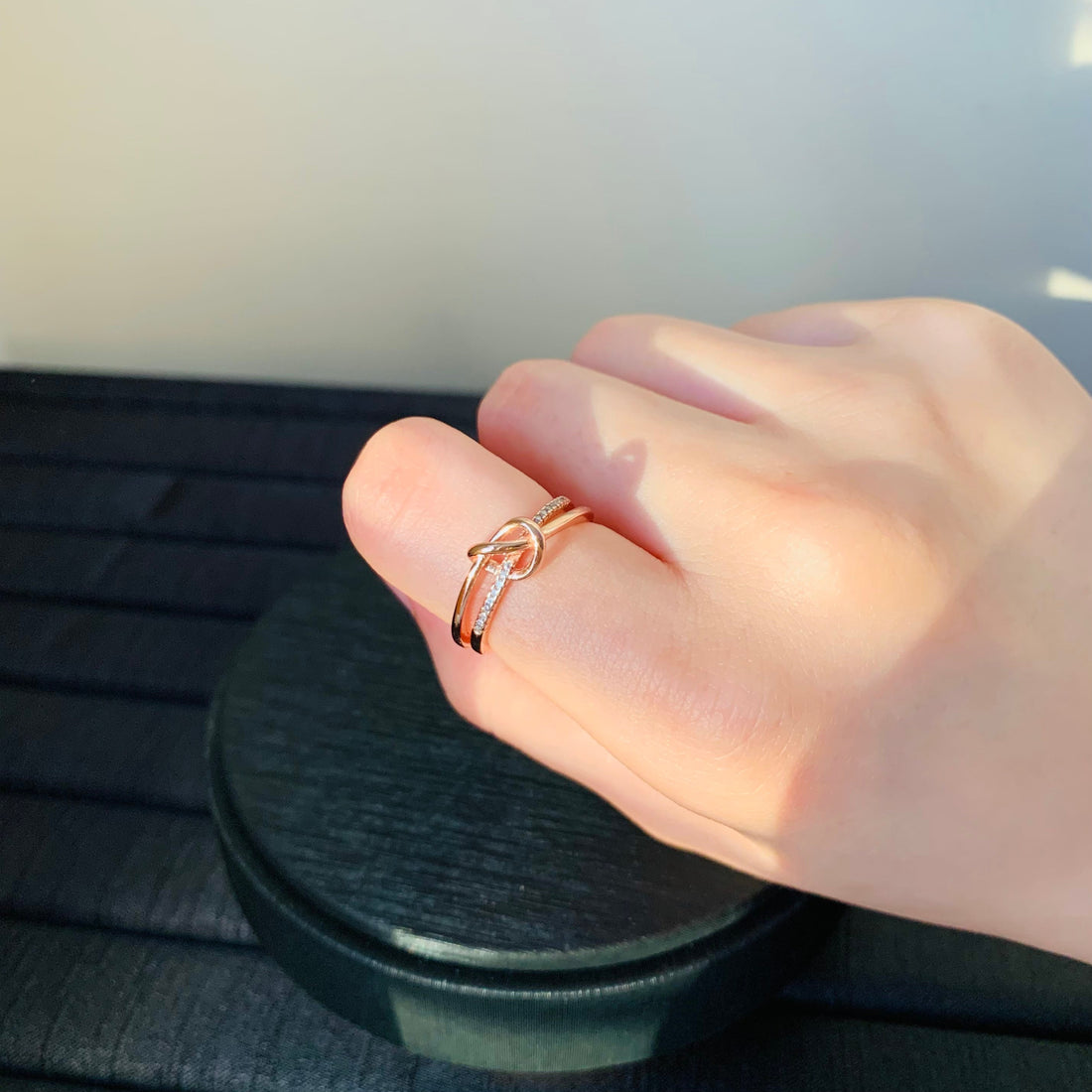Knot Love Heart Rose Gold Plated Sterling Silver Moissanite Ring, Engagement Anniversary Fashion Ring, Gift for Her, Valentine Birthday Gift