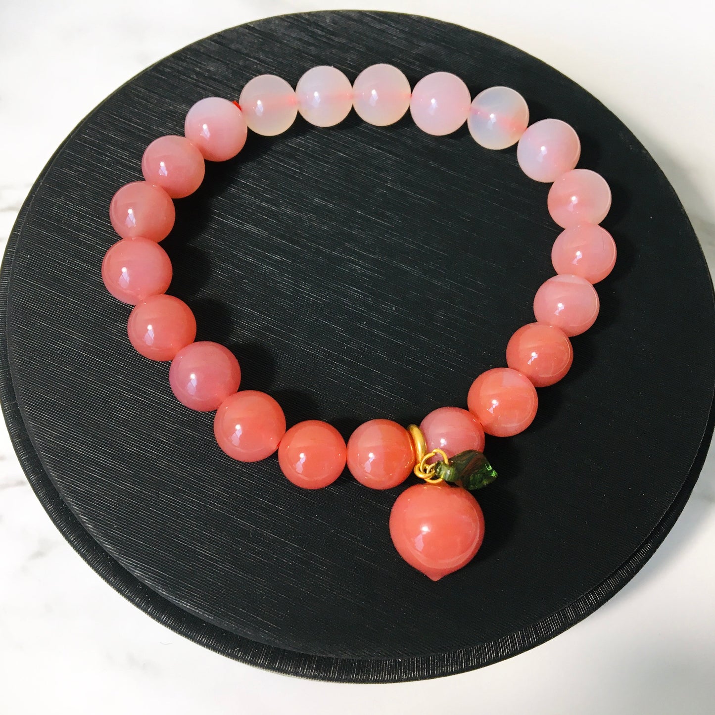 Pink Peach Agate Bracelet, Natural Gemstone Gradient Crystal Agate Bracelet, Round Beads, Gift for Her, Handmade Jewelry, Summer Lucky Stone