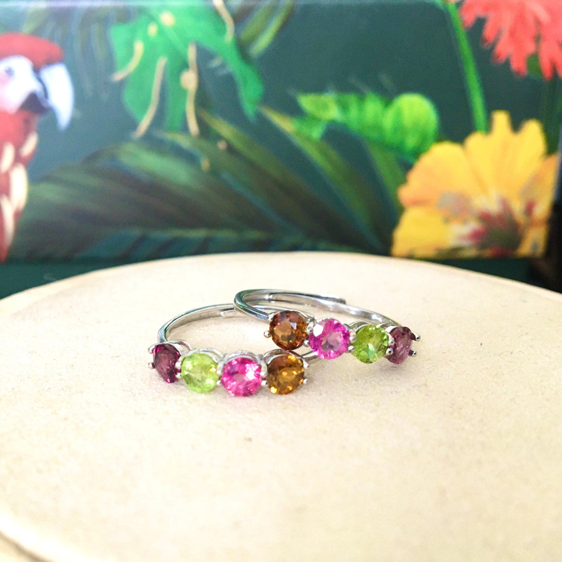 Tourmaline Rainbow Ring, Colorful Tourmaline Ring, Engagement Anniversary Vintage, Gift for Her, White Gold Rose Gold Silver, Natural, Labor
