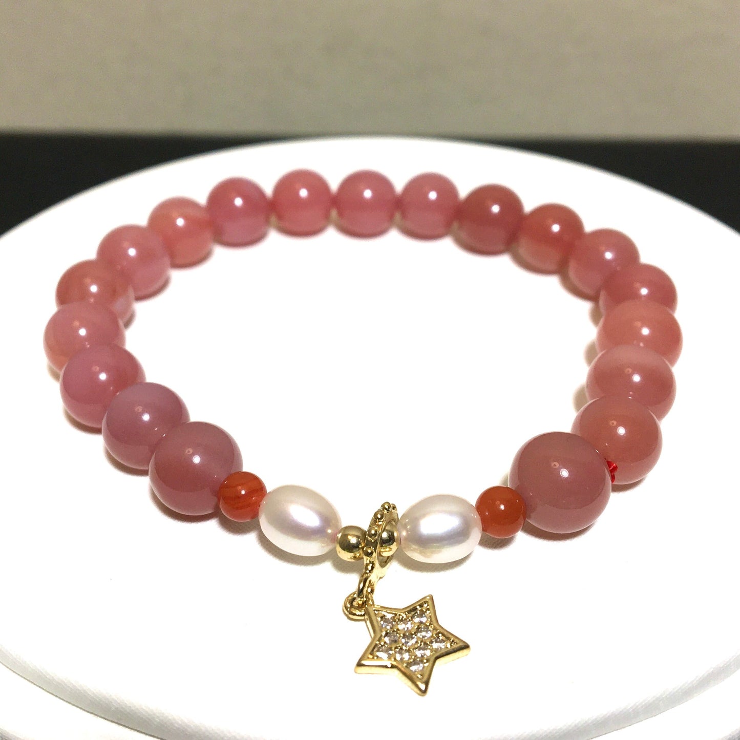 Pink Peach Agate Peal Star, Lovely Bracelet, Natural Gemstone Crystal Bracelet, SouthRedAgate, Gift for Her, Original Design, Lucky Bracelet