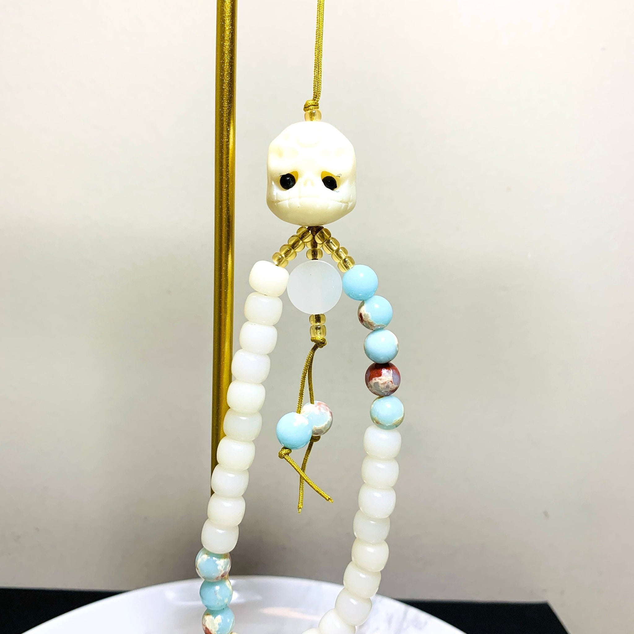 Halloween Bag Phone Car Accessories Keychains Chain, Sitavana Ghost Natural Bodhi Jade, Birthday Gift, White Jade Gift for Her Him