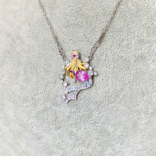 Pink Topaz Mermaid Princess Necklace, Anniversary Engagement Gift for her, Birthday Dream Gift Necklace,Silver Gemstone Unique Necklace Gift