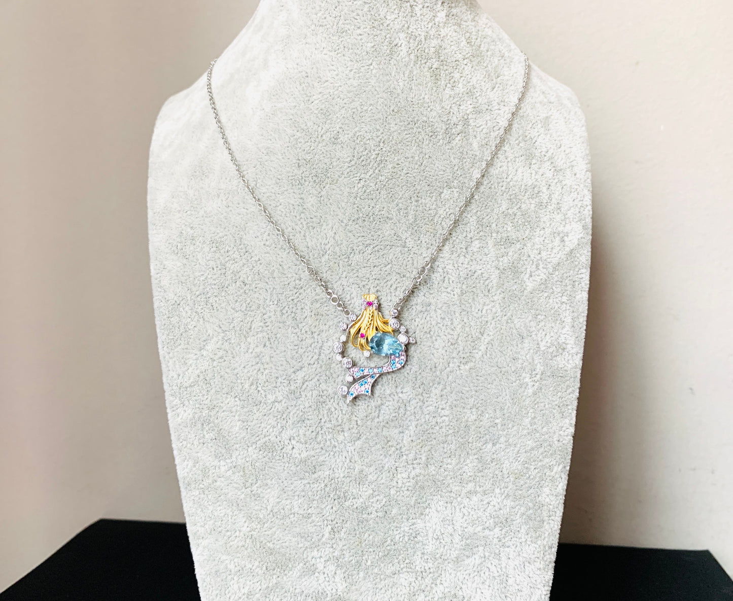 Sky Blue Topaz Mermaid Princess Necklace, Anniversary Engagement Gift for her, Birthday Dream Gift Necklace, Silver Gemstone Unique Necklace