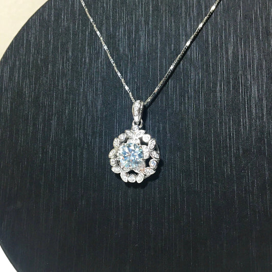 Light Blue Colorless Moissanite Necklace, Butterfly and Flower,1ct Moissanite Olive Valentine Pendant, Birthday Gift for Her,Mother's Day