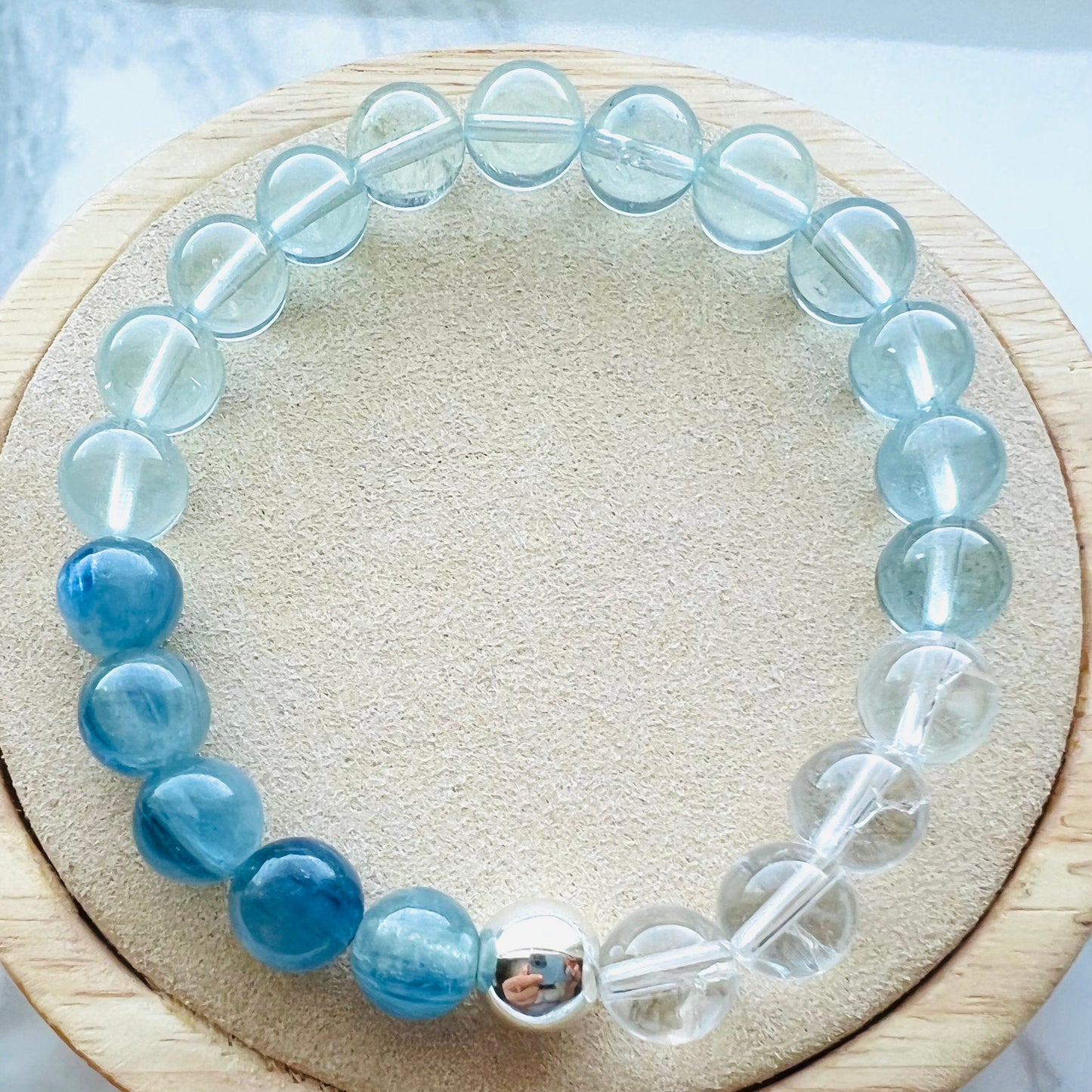 Natural Kyanite, Aquamarine, White Crystal with Fire ,Handmade Original Design Baby Blue Bracelet, Graduation Gift, Birthday Gift for Her